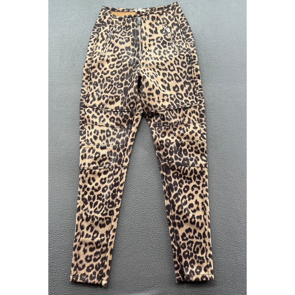 Mistress Rocks Pants Women's Size S Leopard Print Moto Hi-Rise Skinny Zip Ankle